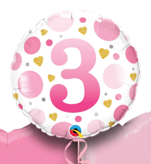 3rd Birthday Pink Dots Balloon