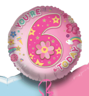 You're 6 Today Flowers and Rainbows Balloon