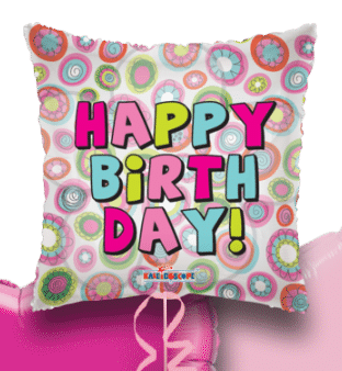 Happy Birthday Retro Pink Flowers Balloon