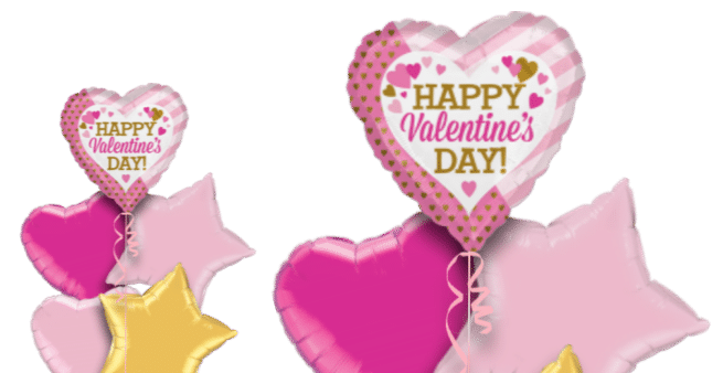 Happy Valentines Pink and Gold Hearts Balloon