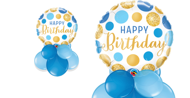 Birthday Blue and Gold Dots Balloon