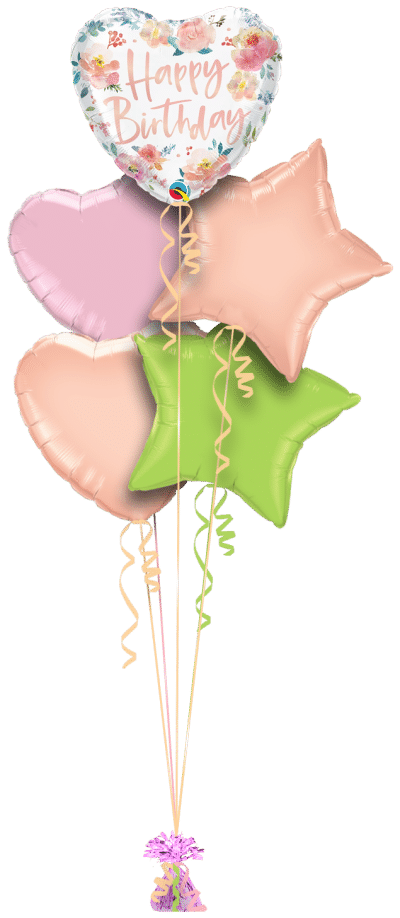 Birthday Floral Heart Balloon Bunch
