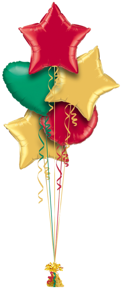 Red, Gold and Green Balloon Bunch
