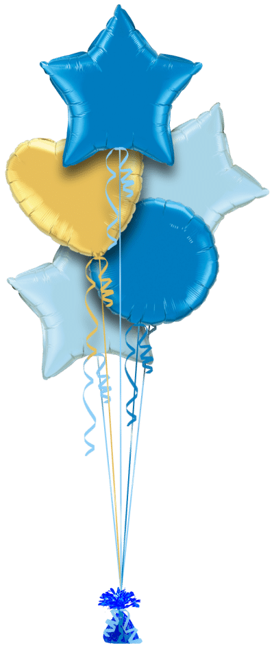 Royal Blue, Pale Blue and Gold Balloon Bunch