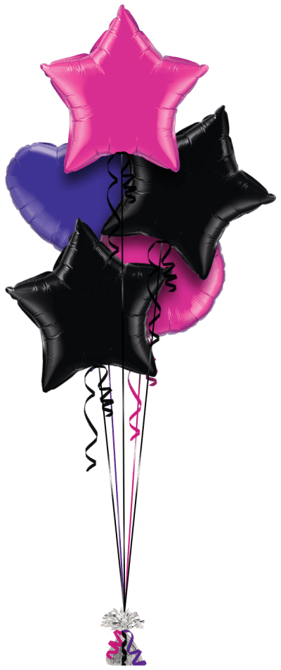 Hot Pink, Black and Purple Balloon Bunch