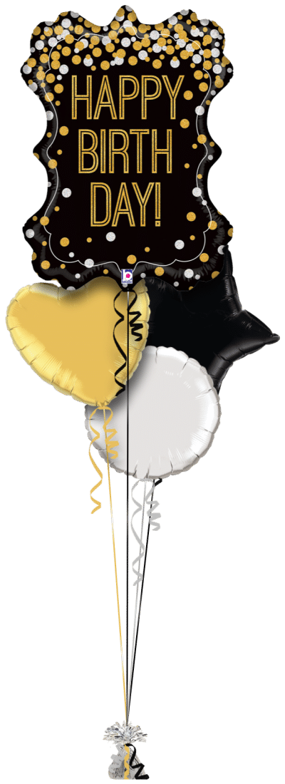 Birthday Gold and Black Frame Balloon Bunch