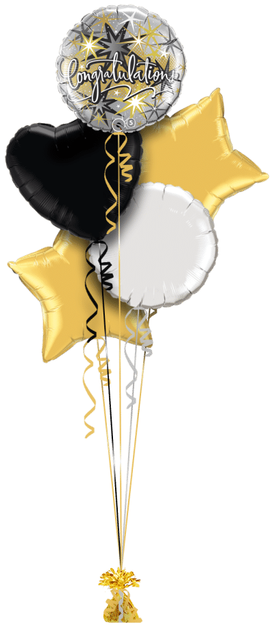 Congratulations Gold and Black Balloon Bunch