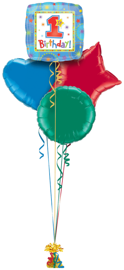 1st Birthday Boy Square Balloon Bunch