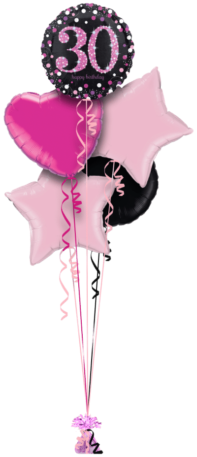 Pink Glimmer Confetti 30th Birthday Balloon Bunch