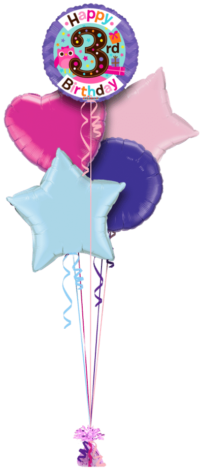 3rd Birthday Girl Balloon Bunch