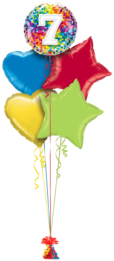 7 Rainbow Confetti Balloon Bunch
