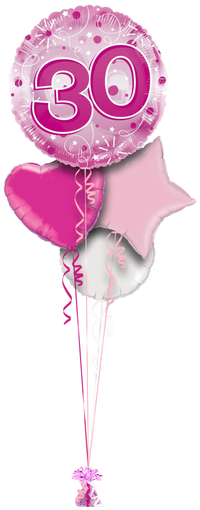 Jumbo Pink Streamers 30th Birthday Balloon Bunch