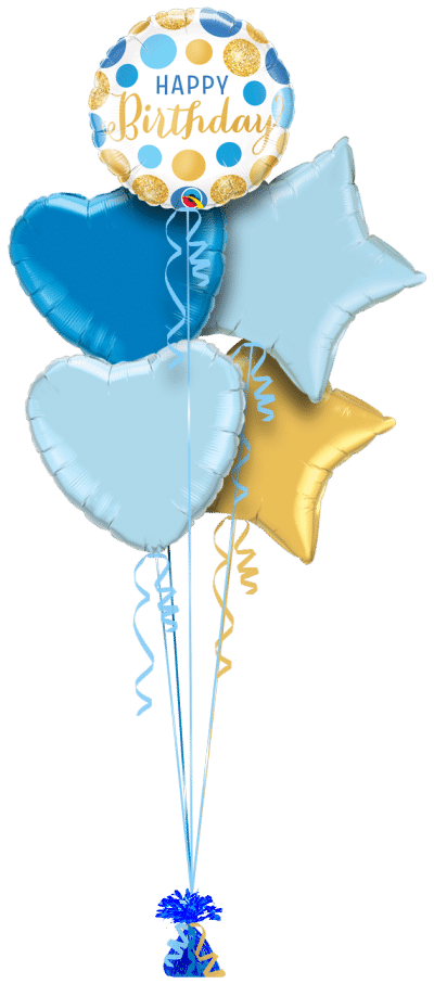 Birthday Blue and Gold Dots Balloon Bunch