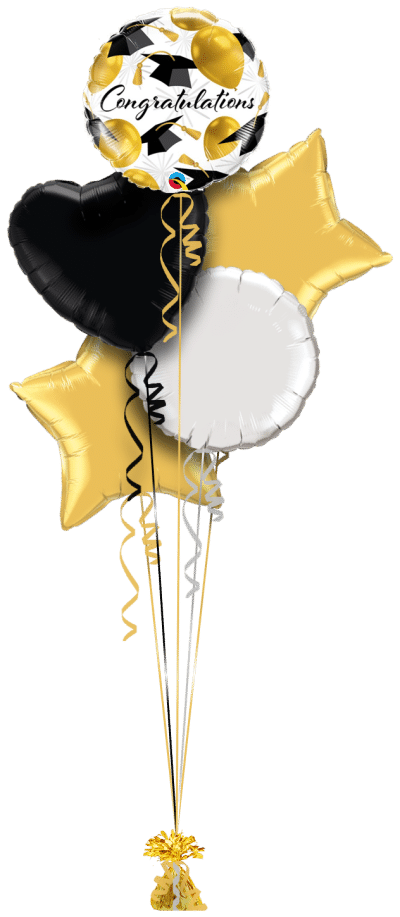Gold Graduation Caps Balloon Bunch