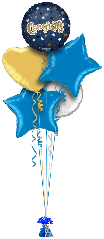 Congrats Blue and Gold Stars Balloon Bunch