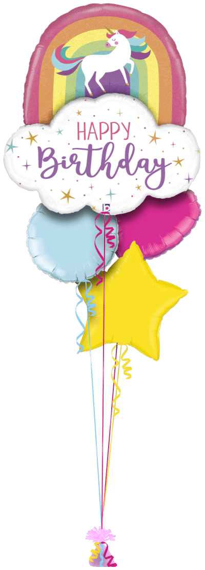 Rainbow Birthday Unicorn Balloon Bunch