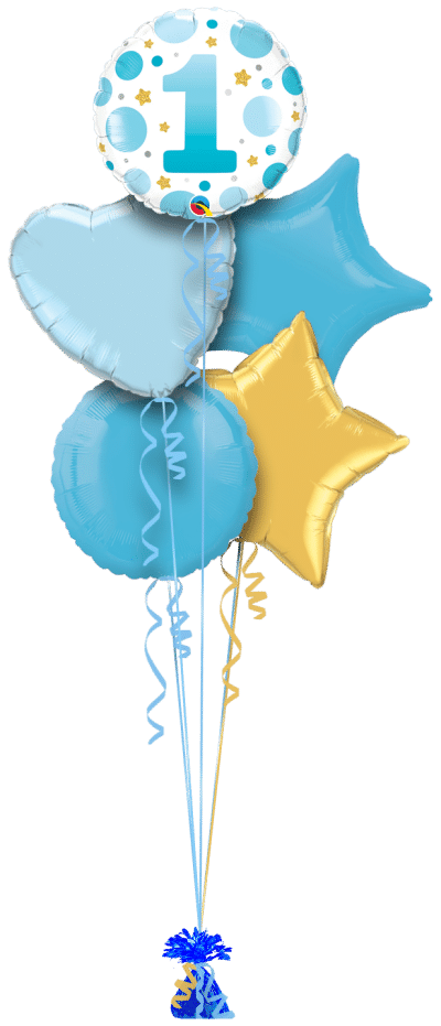 1st Birthday Blue Dots Balloon Bunch