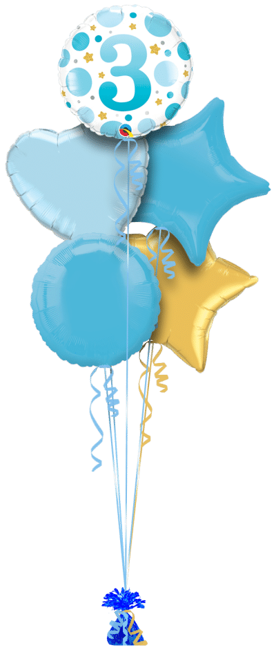 3rd Birthday Blue Dots Balloon Bunch