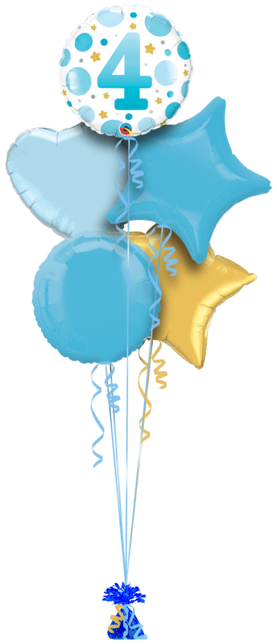 4th Birthday Blue Dots Balloon Bunch