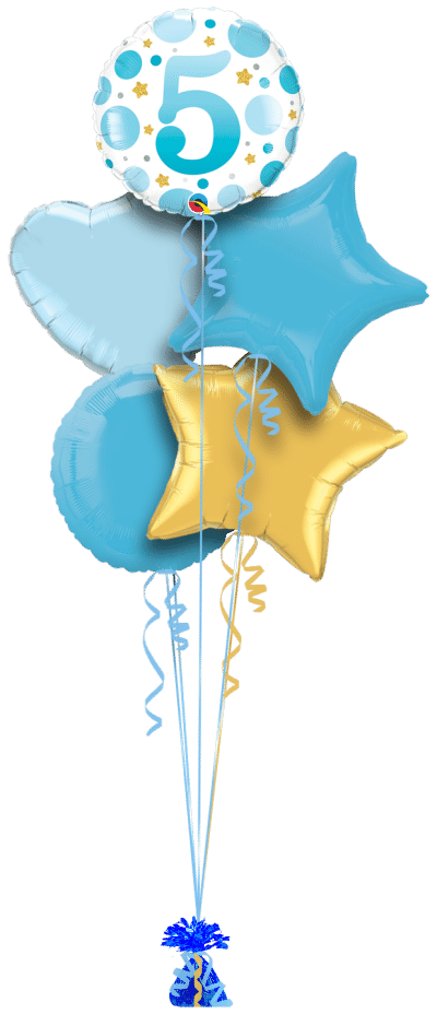 5th Birthday Blue Dots Balloon Bunch