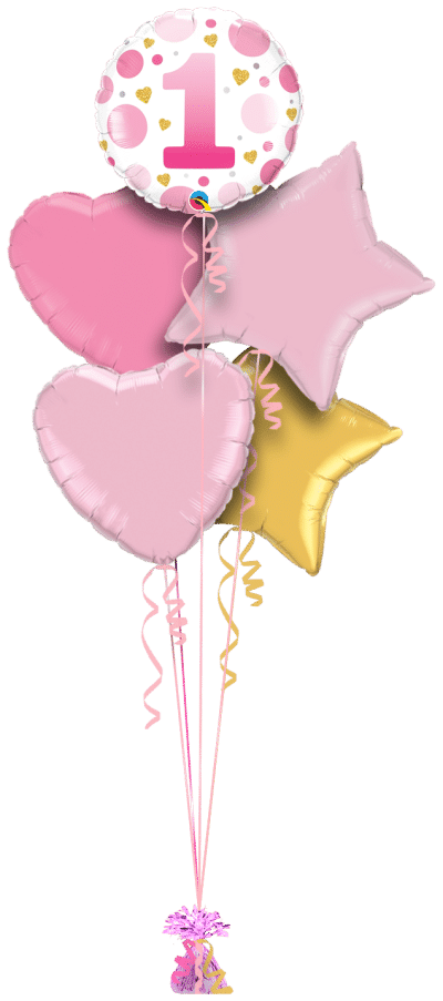 1st Birthday Pink Dots Balloon Bunch