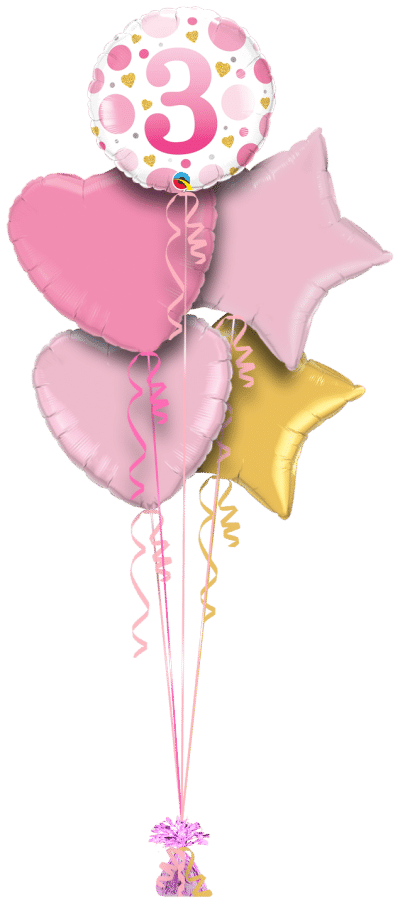 3rd Birthday Pink Dots Balloon Bunch