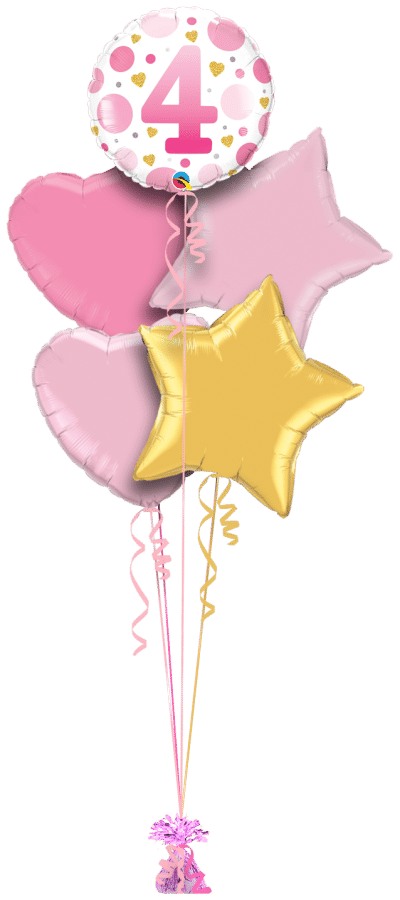 4th Birthday Pink Dots Balloon Bunch