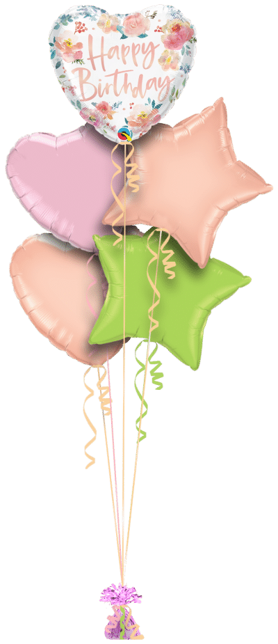 Birthday Floral Heart Balloon Bunch