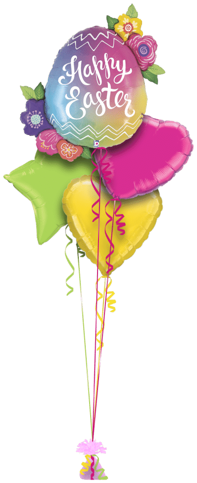 Happy Easter Egg with Flowers Balloon Bunch