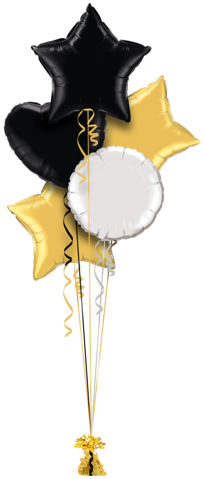 Black, Silver and Gold Balloon Bunch