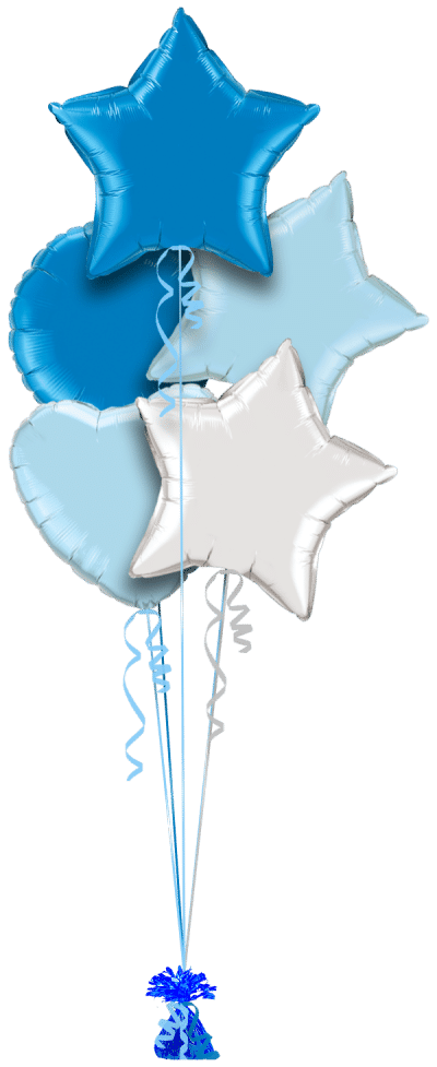 Royal Blue, Pale Blue and Silver Balloon Bunch