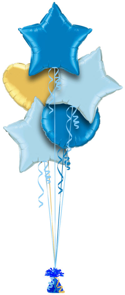 Royal Blue, Pale Blue and Gold Balloon Bunch