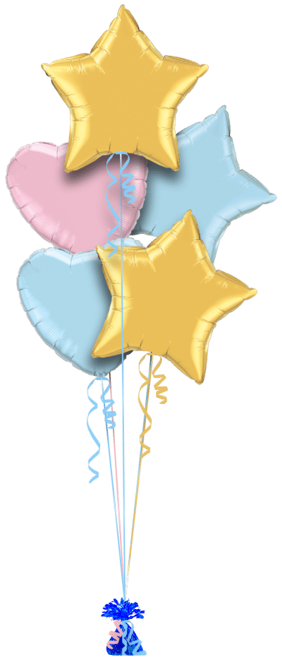 Gold, Pale Blue and Pale Pink Balloon Bunch
