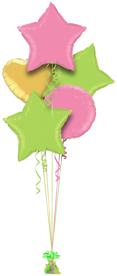 Rose Pink, Lime and Gold Balloon Bunch