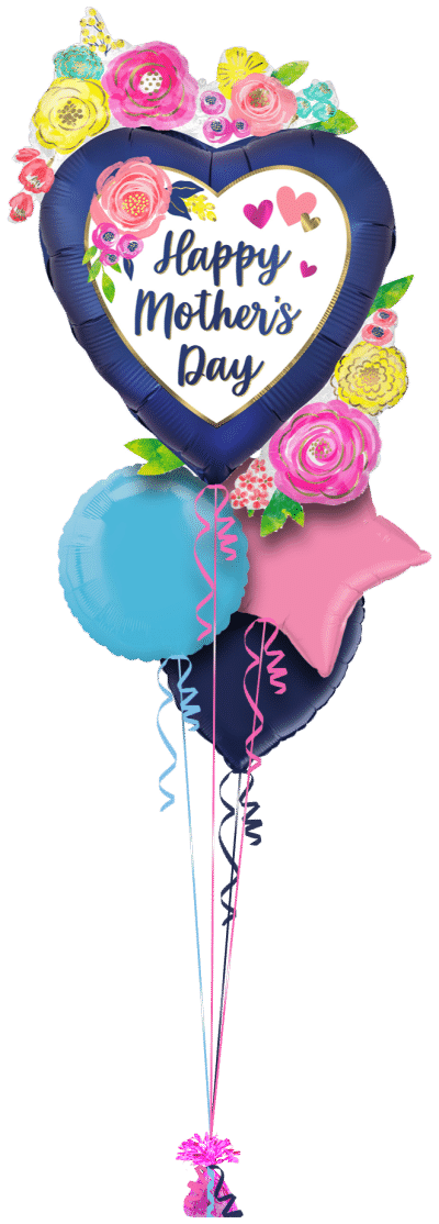 Mothers Day Satin Flowers Balloon Bunch