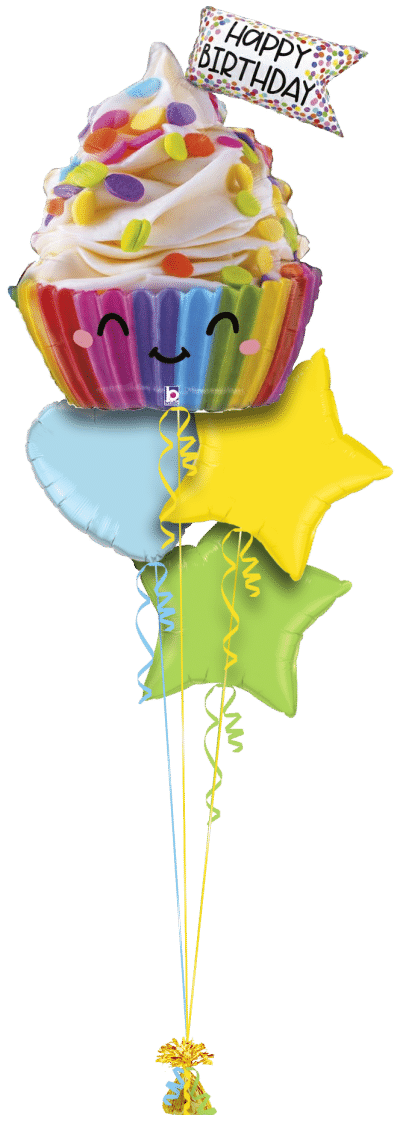 Happy Rainbow Cupcake Balloon Bunch