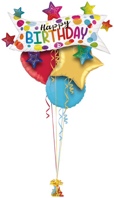 Happy Birthday Star Banner Balloon Bunch