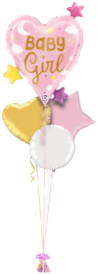 Baby Girl Heart and Stars Balloon Bunch