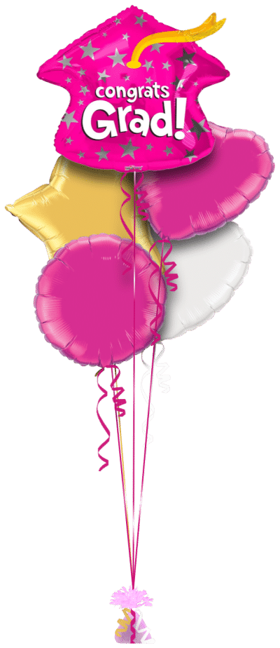 Congrats Grad Pink Cap Balloon Bunch