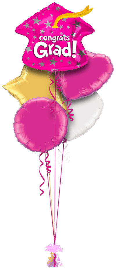 Congrats Grad Pink Cap Balloon Bunch