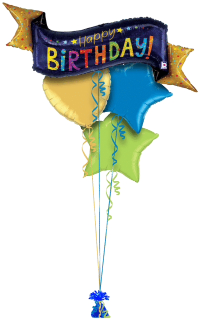 Blue Sparkle Birthday Banner Balloon Bunch