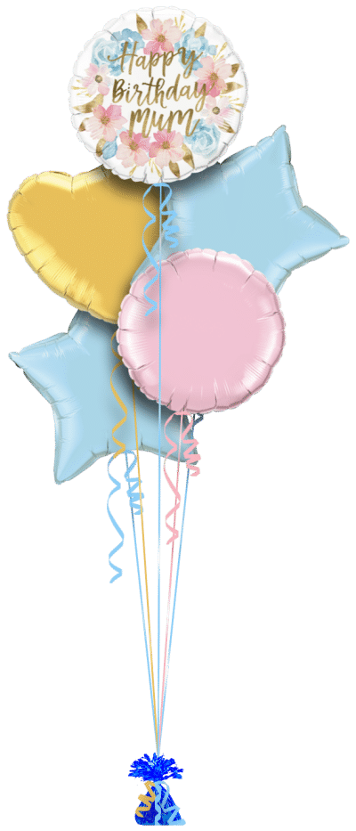 Birthday Mum Flowers Balloon Bunch