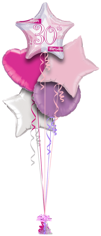 Birthday Shimmer Pink 30th Balloon Bunch