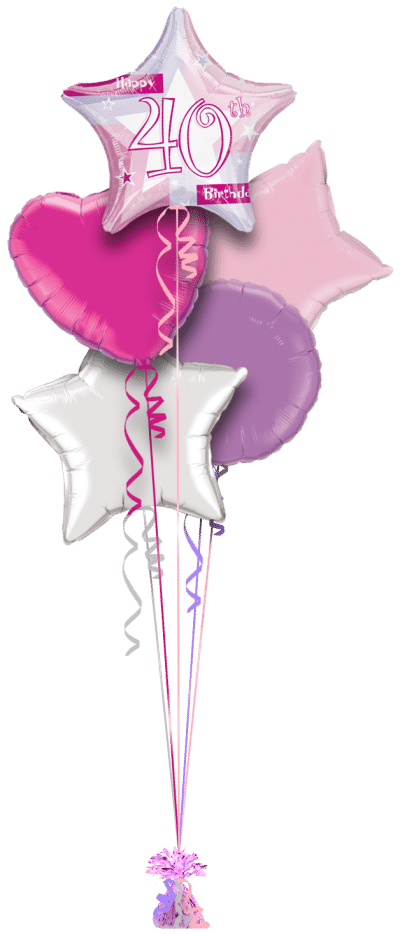 Birthday Shimmer Pink 40th Balloon Bunch