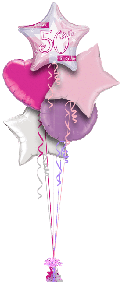 Birthday Shimmer Pink 50th Balloon Bunch