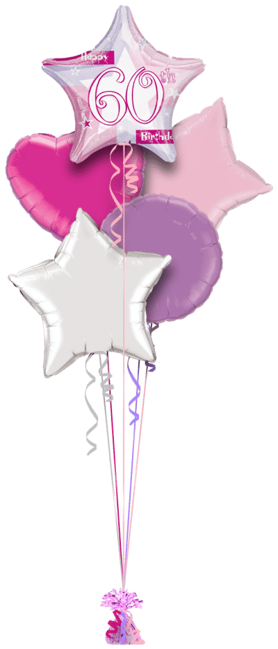 Birthday Shimmer Pink 60th Balloon Bunch