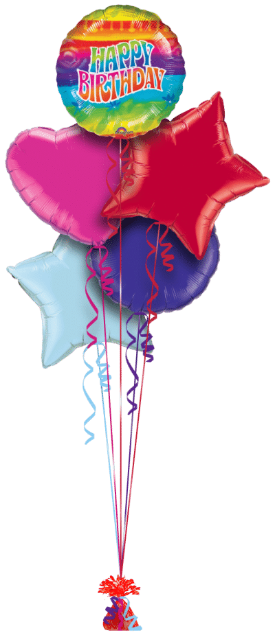 Happy Birthday Rainbow Stripes Balloon Bunch