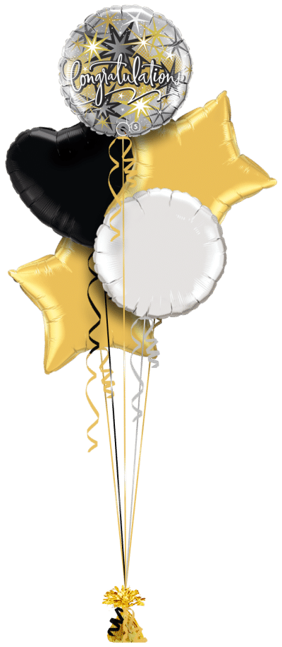 Congratulations Gold and Black Balloon Bunch