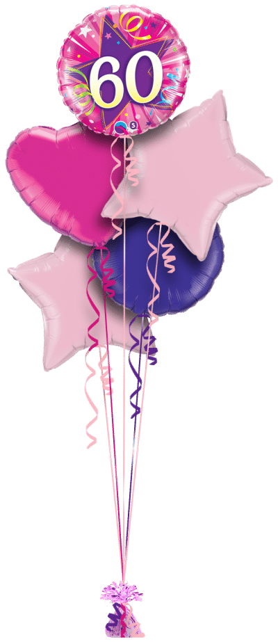 60th Pink Star Balloon Bunch