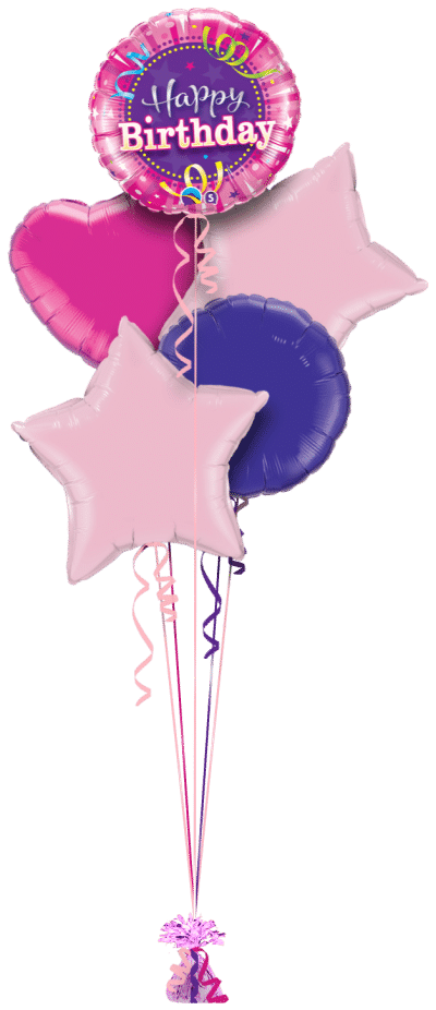 Birthday Pink Ribbons Balloon Bunch